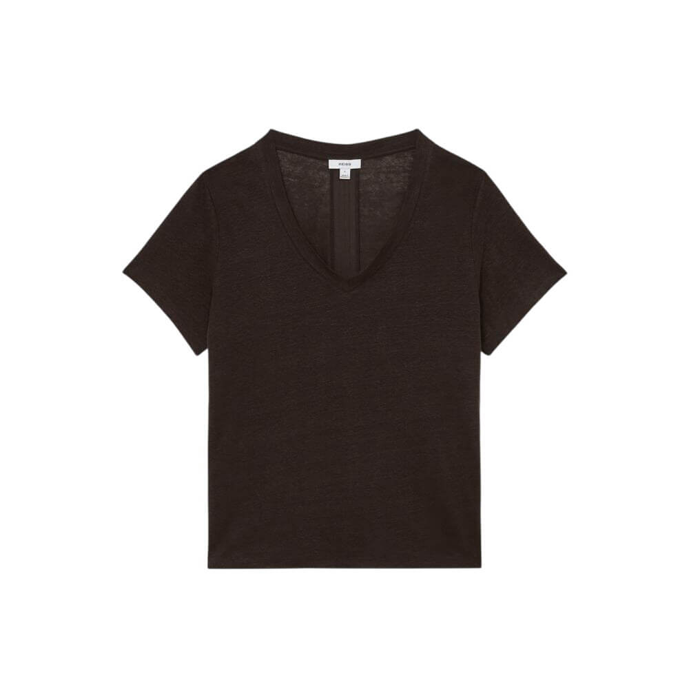 REISS Lola Linen V-Neck T-Shirt
